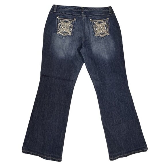 NINE WEST Jeans Missy Sz. 16 Average Dark Blue Embellished Embroidered Flared - Picture 16 of 16